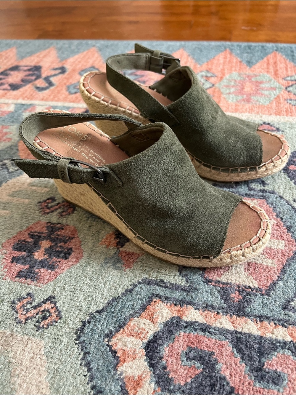 Toms Olive Green Suede Espadrille Wedge Sandals